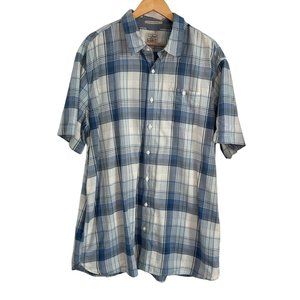 LL Bean Mens Plaid SS Button Down Top Blue White Sz XXL Tall XXLT